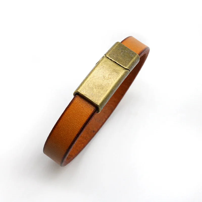 Cheap Factory Fashion Simple Genuine Leather Plain Bracelets All-match Cowhide Magnetic Buckle Bracelet for Men