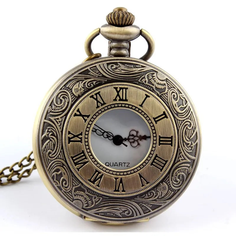 Antique Roman Style Double Skeleton Steampunk Mechanical Pocket Watch