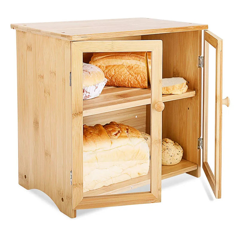 Bamboo Bread Box Double Bamboo Storage Box with Cutting Board Cover Adjustable Storage Space
