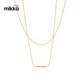 Minimalist Double Layer Collarbone Balance Chain Gold Necklace With a bar Pendant