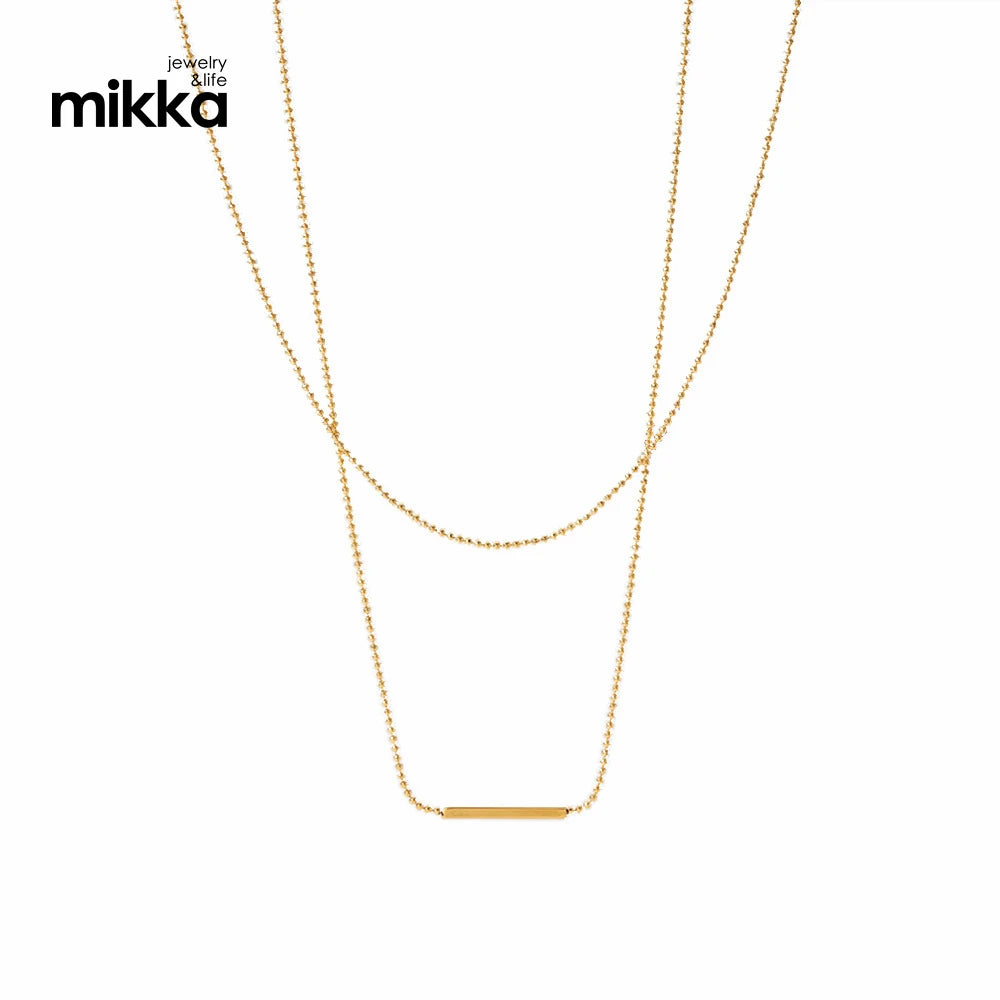 Minimalist Double Layer Collarbone Balance Chain Gold Necklace With a bar Pendant