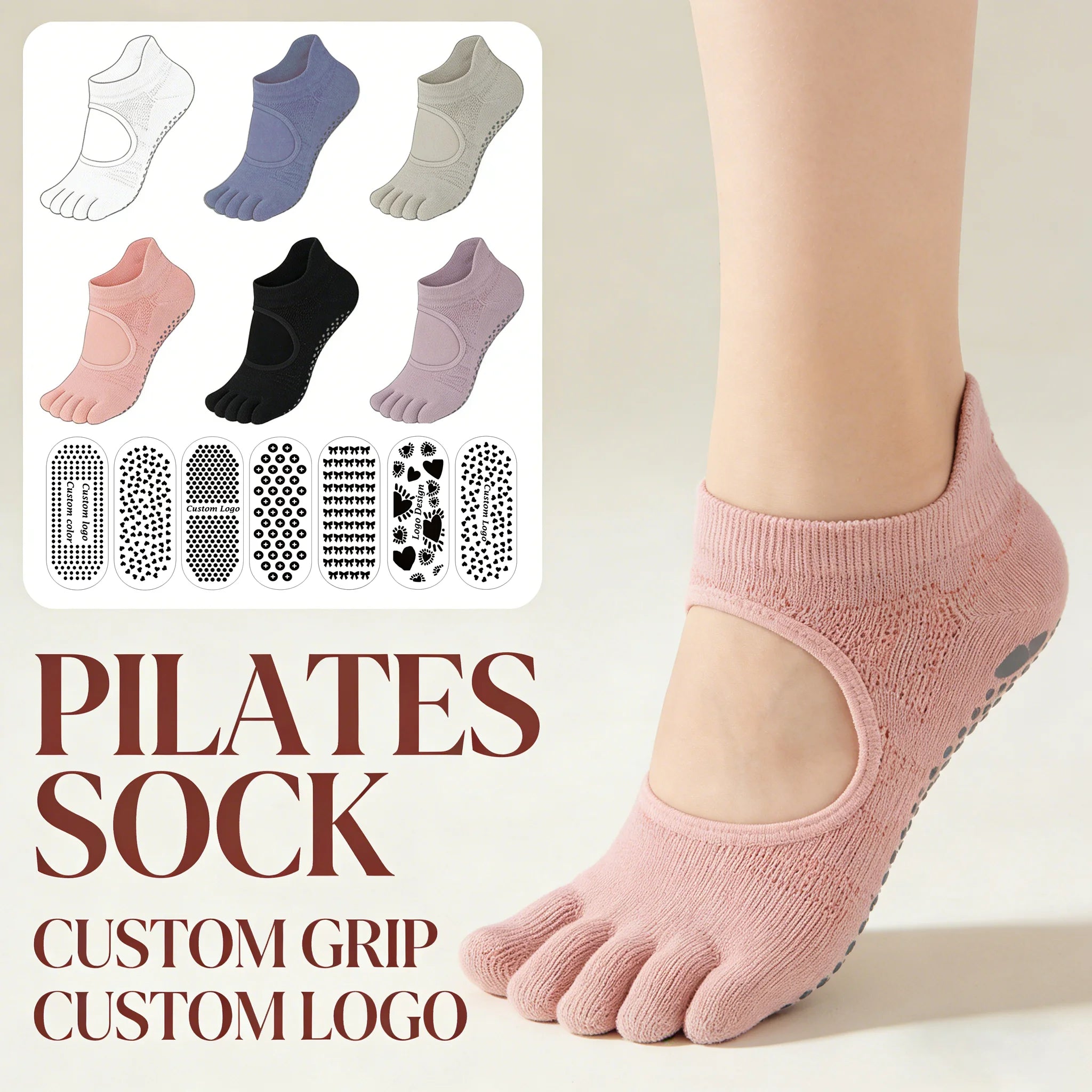 Custom Indoor Five Toe Yoga Barre Stockings Casual Low Cut Ankle Knitted Socks Women Grip Anti Slip Custom Logo Pilates Socks