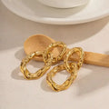 Geometric Stainless Steel 18k Gold Plated Hammered Texture Twisted Double Circle Huggie Hoop Earrings for Women