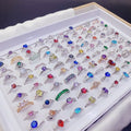 Fashion Light Luxury Colored Gemstone Ring Small Fresh and Simple Micro-Inlaid Zircon Strap Ring Wholesale