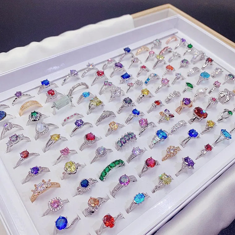 Fashion Light Luxury Colored Gemstone Ring Small Fresh and Simple Micro-Inlaid Zircon Strap Ring Wholesale