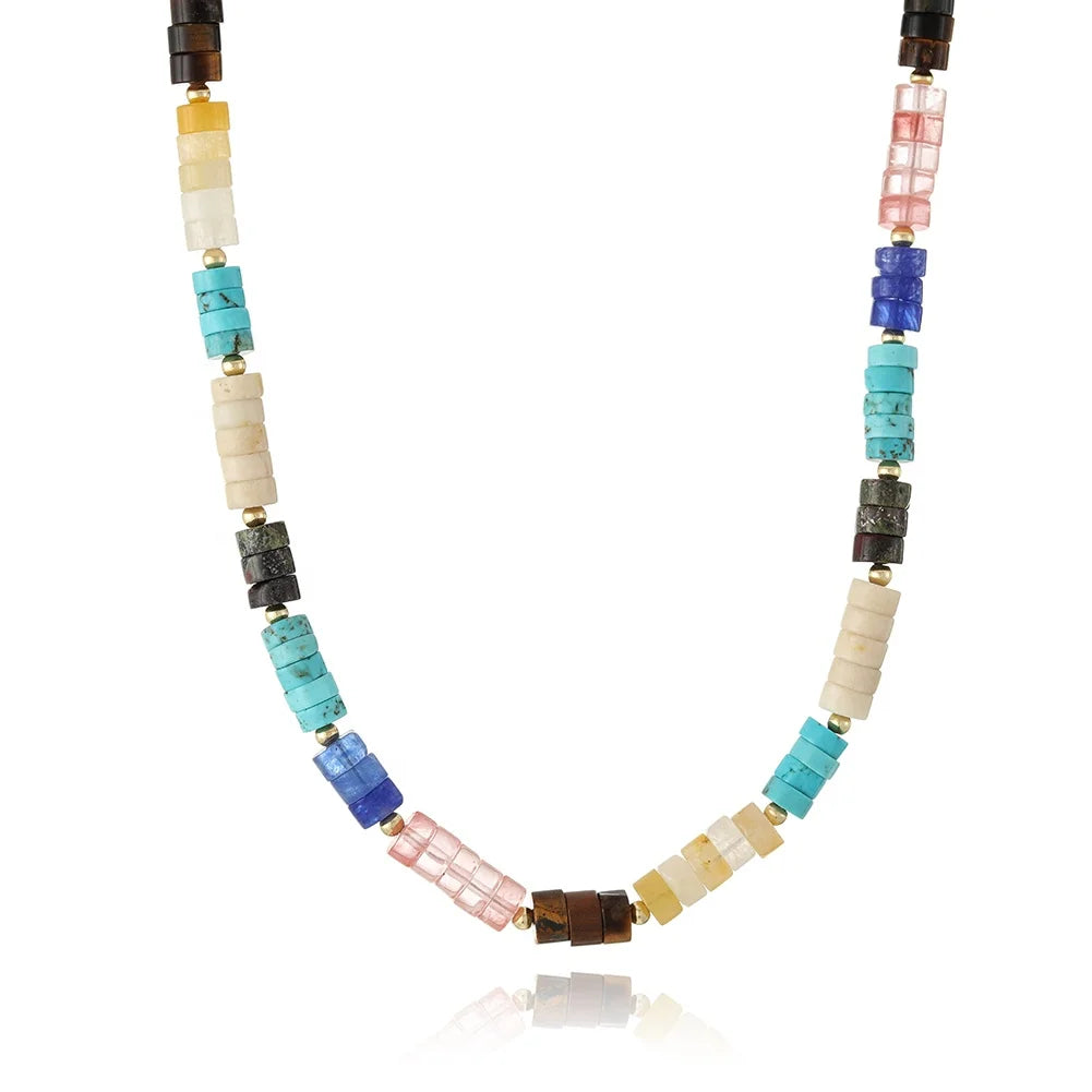 Semi-precious Stone Necklace Colorful Natural Stone Necklace Choker Abacus Bead Necklace Jewelry Women Jewelry