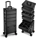 5 in 1 Professional Makeup Train Case on Wheels Extra Large Cosmetic Case Aluminum Rolling Makeup Case