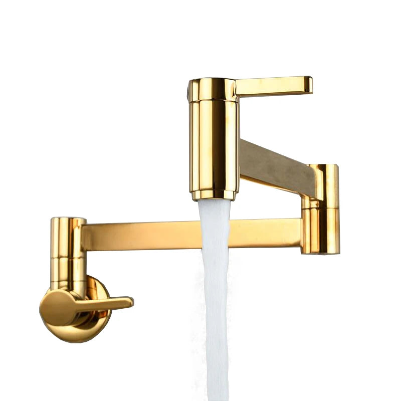 Folding Water Faucets Wall Mounted Double Switch Swing Kitchen Pot Filler Faucet Gold