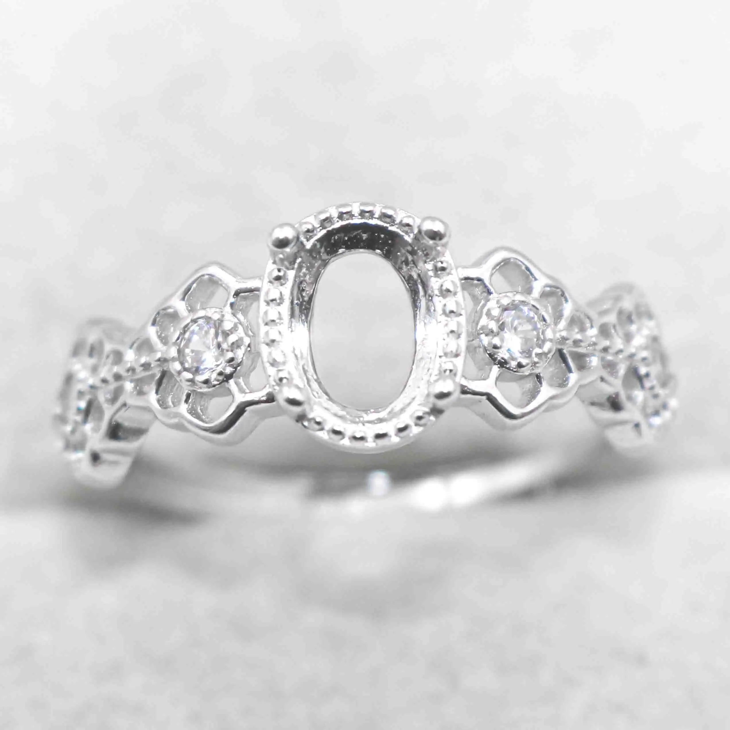 Semi Mount 5*7mm Sterling Silver Ring Frame Empty Blank Support Claw Setting S925 Base Holder Without Center Stone for DIY Inlay
