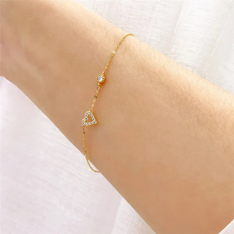 Cute Design 14K Gold Plated 925 Sterling Silver Heart Shape Bracelet for Women Girls