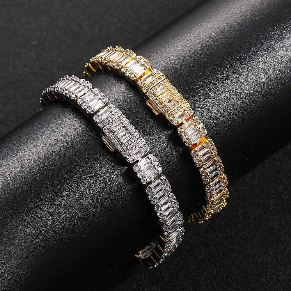 VEROMCA New Arrival 8mm Flip Clasp Hip Hop Bracelet Fashion Square Bronze Zircon Bracelet