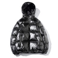 Custom Metallic Hooded Puffer Jacket Winter Full Zip Down Polyester Quilted Padded Coat Bomber Streetwear Puffer Jacket Men