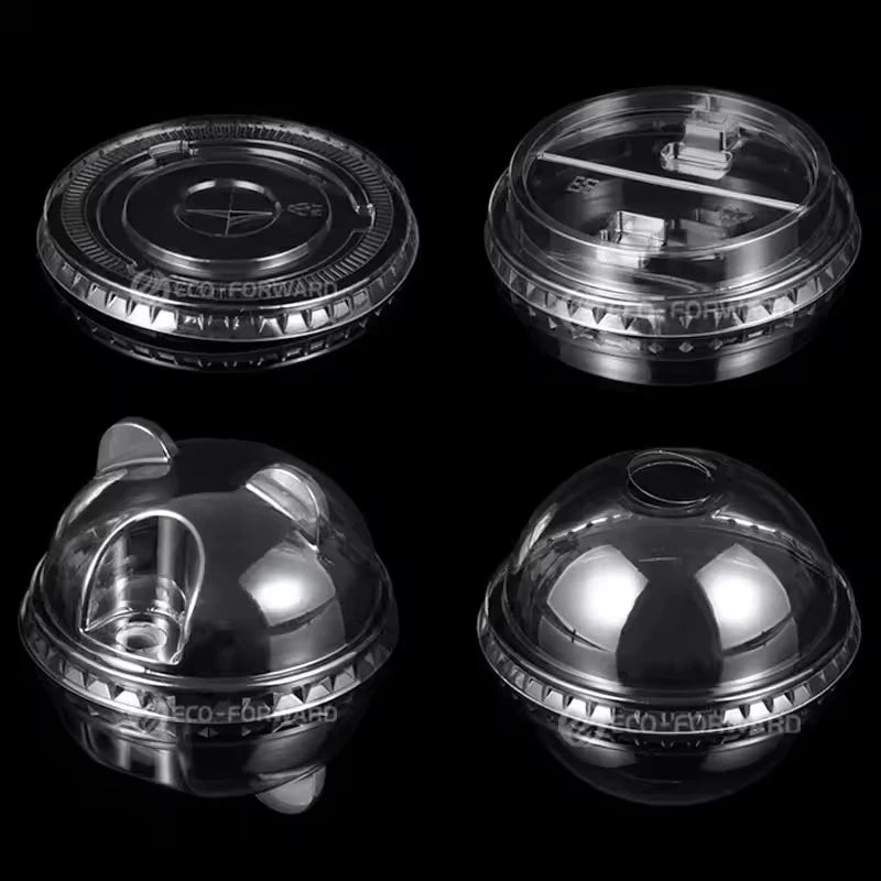 Good Quality Eco Friendly Milkshake Coffee Double Hole Cover Custom Resistance PET Plastic Disposable Non Spill Transparent Cups