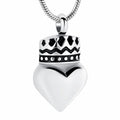 Stainless Steel Christian Crown Heart Ashes Urn Memorial Cremation Necklace Keepsake Pendant Silver Plated Jewelry Holder Human