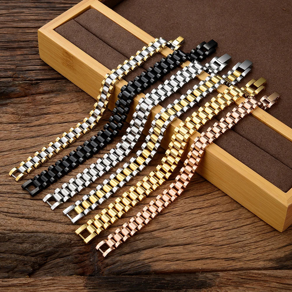 Nabest Women's Trendy PVD Gold Plated Geometric Watch Strap High-End Waterproof Stainless Steel Chain Bracelet with Wristbands