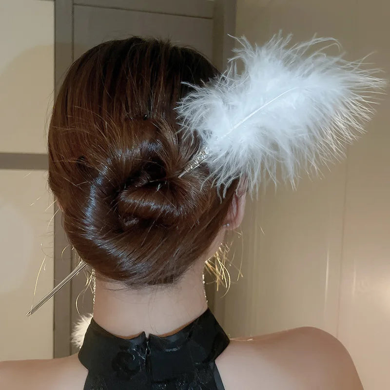 Chinese Style Feather Fringe Tassel Hairpin Hair Chopsticks Romantic Wedding Bridal Hair Pin Handmade Luxury Clip Sticks