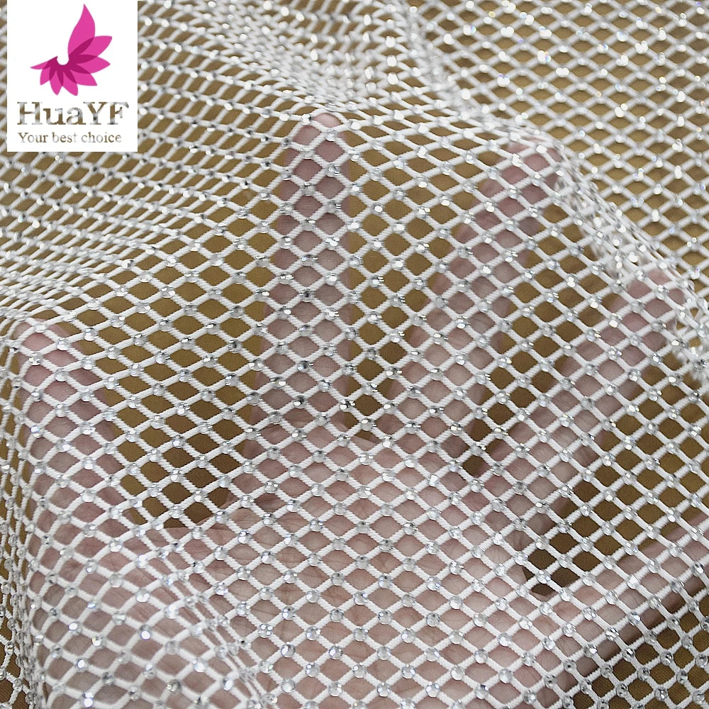 2021 Hot Sale African White Hole Tulle Stretch Net White Stones Customized Color Wedding Bridal Lace Dress HY1583-2
