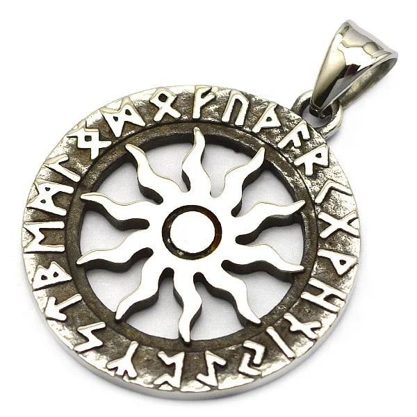 Vintage Nordic Silver Male Viking Sun Pendant Men Custom Stainless Steel Rune Viking Pendant