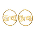 Custom Word Logo Name Earrings Stainless Steel Jewelry Personalized Round Hollow Old Enligh Font Big Circle Earrings