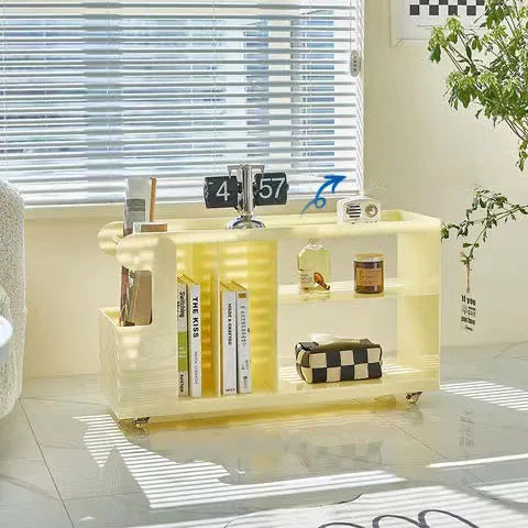 Modern Cream Acrylic Side Table Durable Coffee Table & Bookshelf for Living Room Sofa Bedroom-Home Furniture
