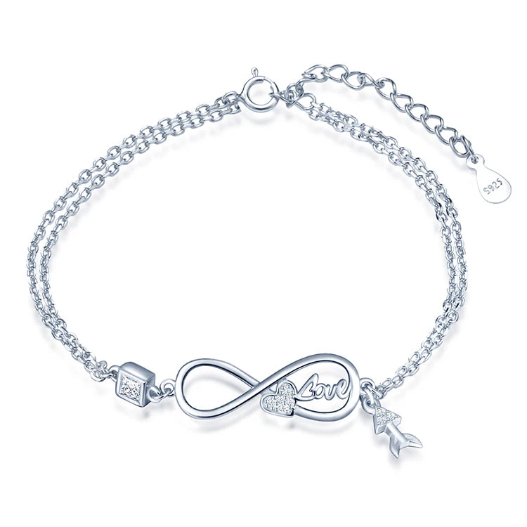 Wholesale Infinity Symbol Adjustable Bracelet for Women Rhodium Plated with Zircon Stone for Party Occasions or Gifts