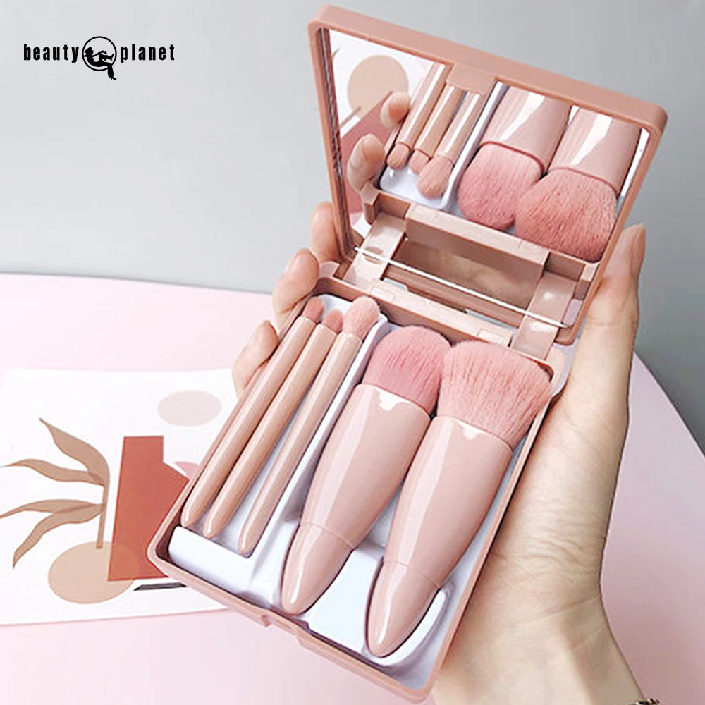 Beauty Planet Good Quality 5pcs Makeup Brush Set With Makeup Mirror Blush Custom Logo Eyeshadow Makeup Brush Set With Case
