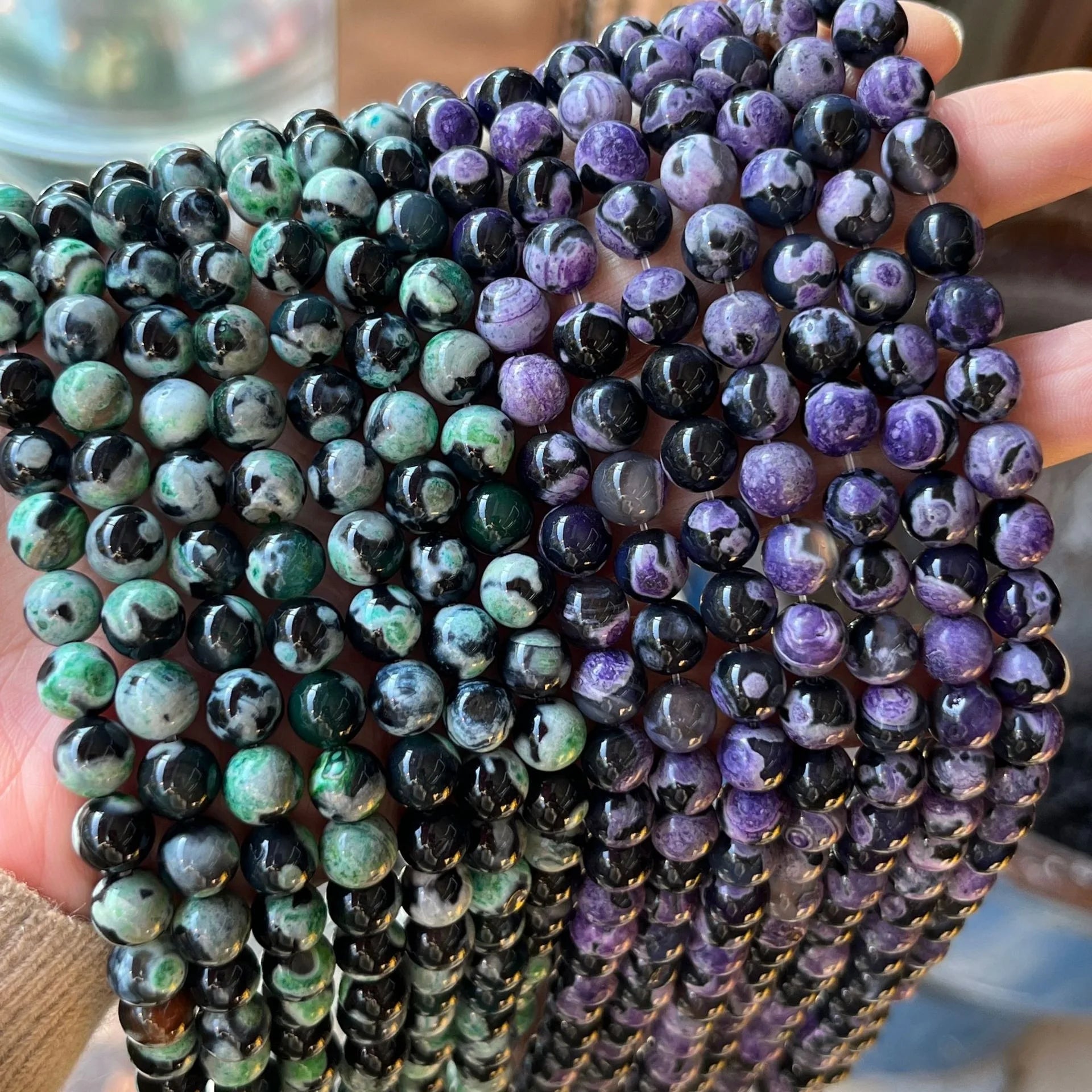 6/8/10mm Two-color Fire Agate Beads Round Smooth Pink Green Blue White Stone Beads for Jewelry Making