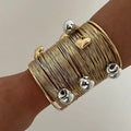 KAIMEI 2025 New Arrival  Retro Wire Winding Open Design Bracelet Fashionable Wide Face Trendy Cuff Bangles Bracelet for Women