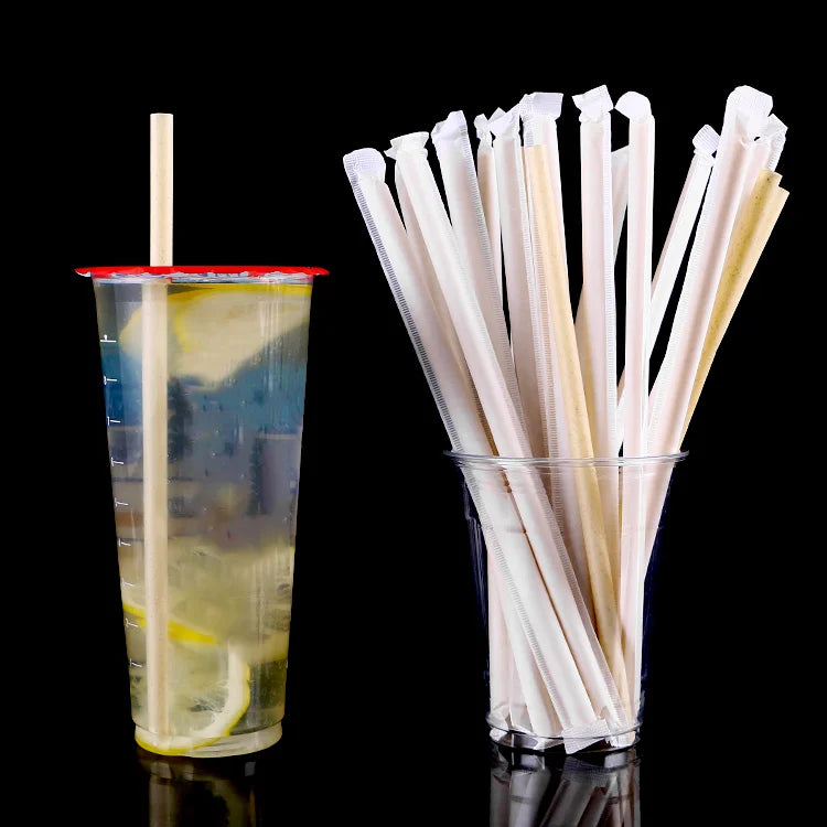 Polylactic Acid Material Colorful Bubble Tea Straight Straw Degradable Individually Packaged PLA Straws With Wrap Printing