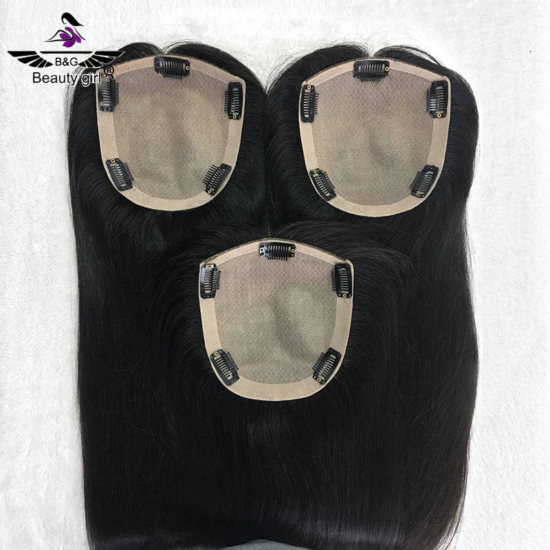 Hot Sale Womens Hair Replacement System Remy Human Hair Extensions Clip in Silk Base Topper 100% Human Hair Toupee Women