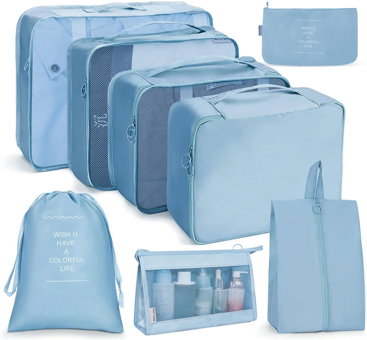 Multifunctional Waterproof Polyester Fashion Travel Bag Set Durable Portable Luggage Organizer Zipper Light Weight Packing Cubes