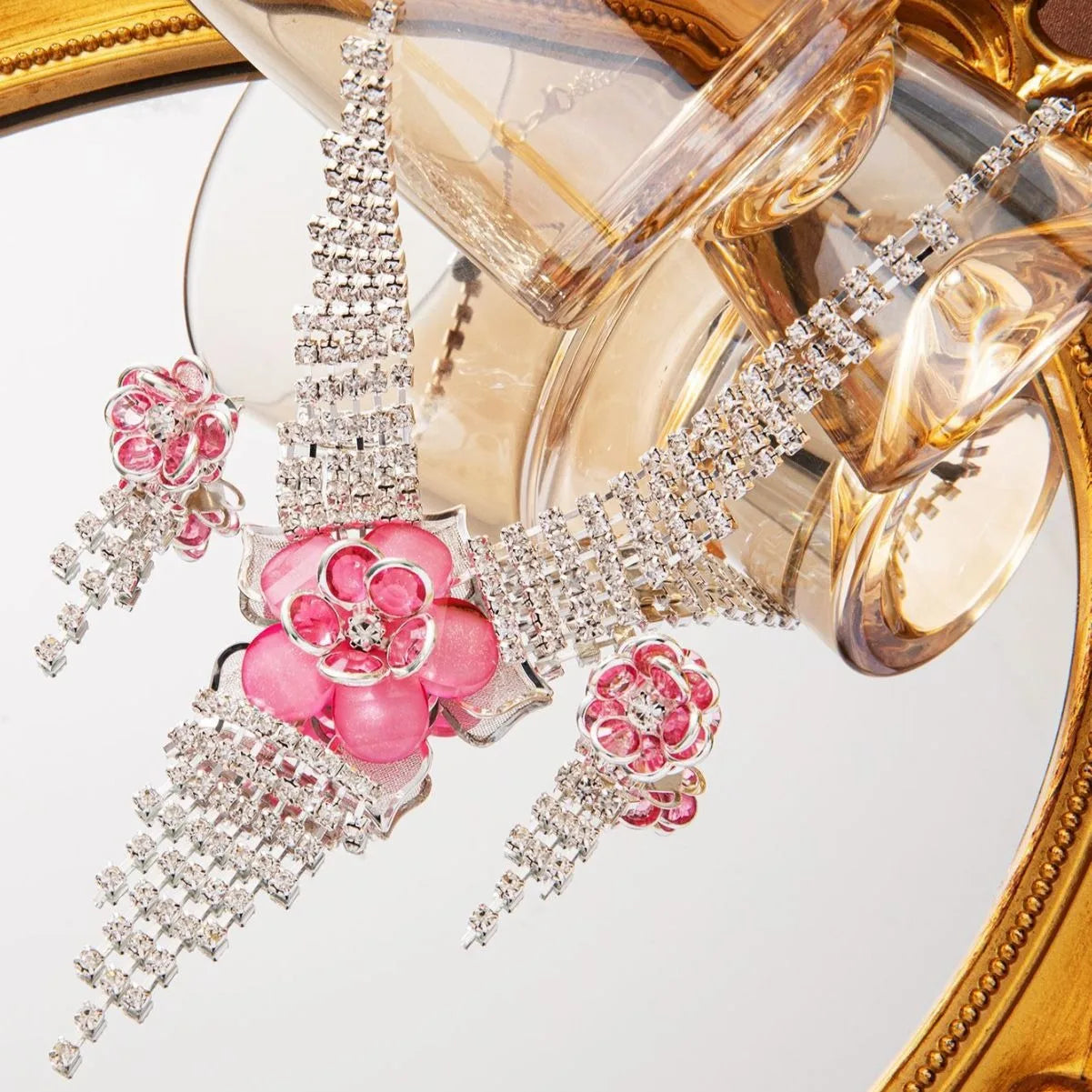 Fashionable Luxury Bridal Jewelry Set Gold Plated Alloy Zircon Necklace and Earring Fine Jewelry for Weddings