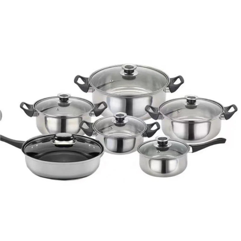 Stainless Steel Nonstick Cookware Set 12 Pieces a Set of Stock Pot Stew Pan Cooking Frying Pots with Tea Pot