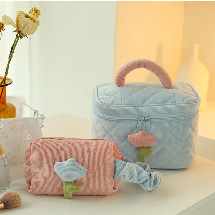 XXN Fashion Zipper Cosmetic Bag Quilted Corduroy Pouch Makeup Bag for Women Wholesale Cute