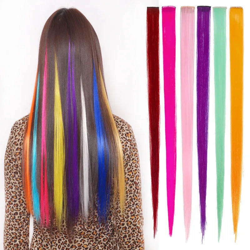 Cheap Price Synthetic Hair Extension Dyed Straight Silky Soft 50cm Clip-in Hair Piece for Party Factory Wholesale