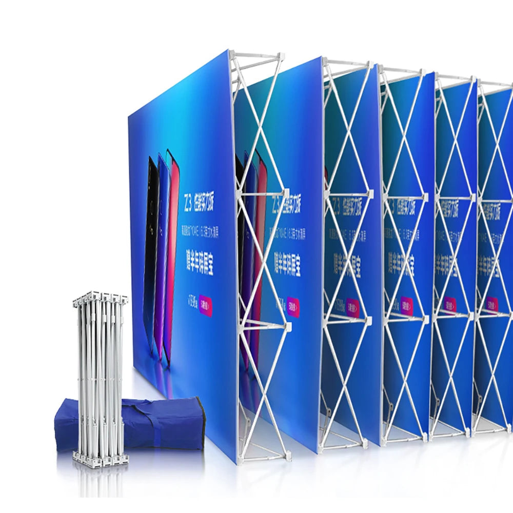 FEAMONT Portable Aluminium Flagpole Printed Fabric Display Backdrop Wall Pop up Stand for Advertising Sports Promotion Events