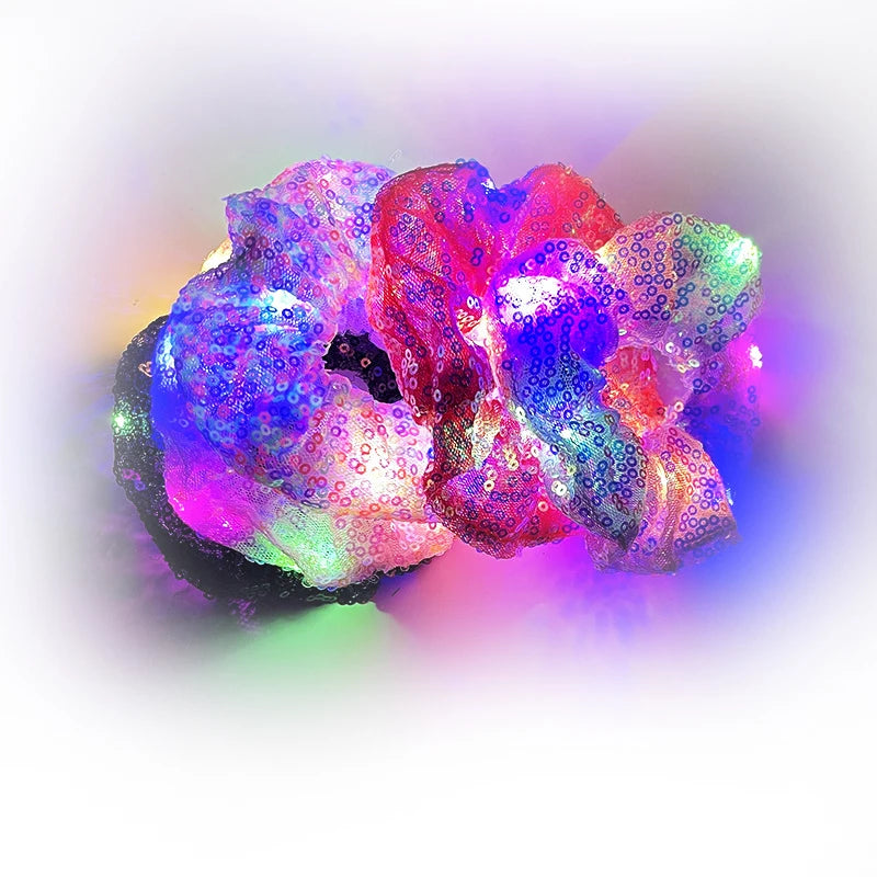 MIO Latest Style Shining Sequins Light up Hair Scrunchies Lights Scrunchies LED Gleamy Hair Tie for Night Party Women