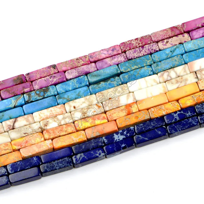 Square Tube Shape Gemstone Loose Beads Pink Red Blue Imperial jasper Rectangle Stone Bead for Jewelry Making 4mm 13mm 4x13mm