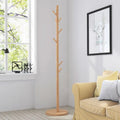 Natural Bamboo Garment Coat Clothes Hanging Wooden Clothing Storage Organizer Shelves With Top Shelf and Shoe Rack
