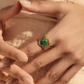 Exquisite 18K Gold Bohemian Style Women's Gemstone Ring Turquoise Inlaid Wide-Edge Waterproof Non-Fading Stainless Steel