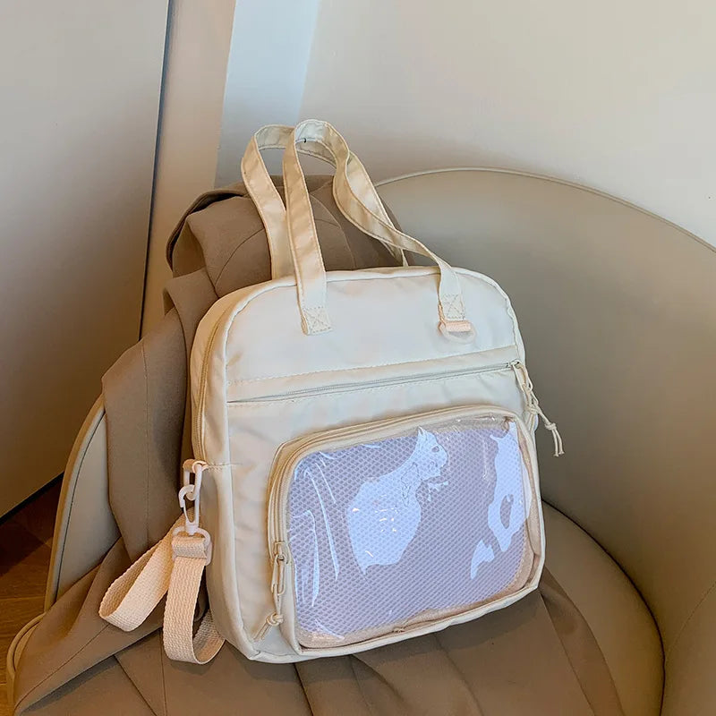 Large Capacity Women's Messenger Bag Transparent Pocket Ladies Nylon Shoulder Bags Commute Simple Female Handle Book Tote