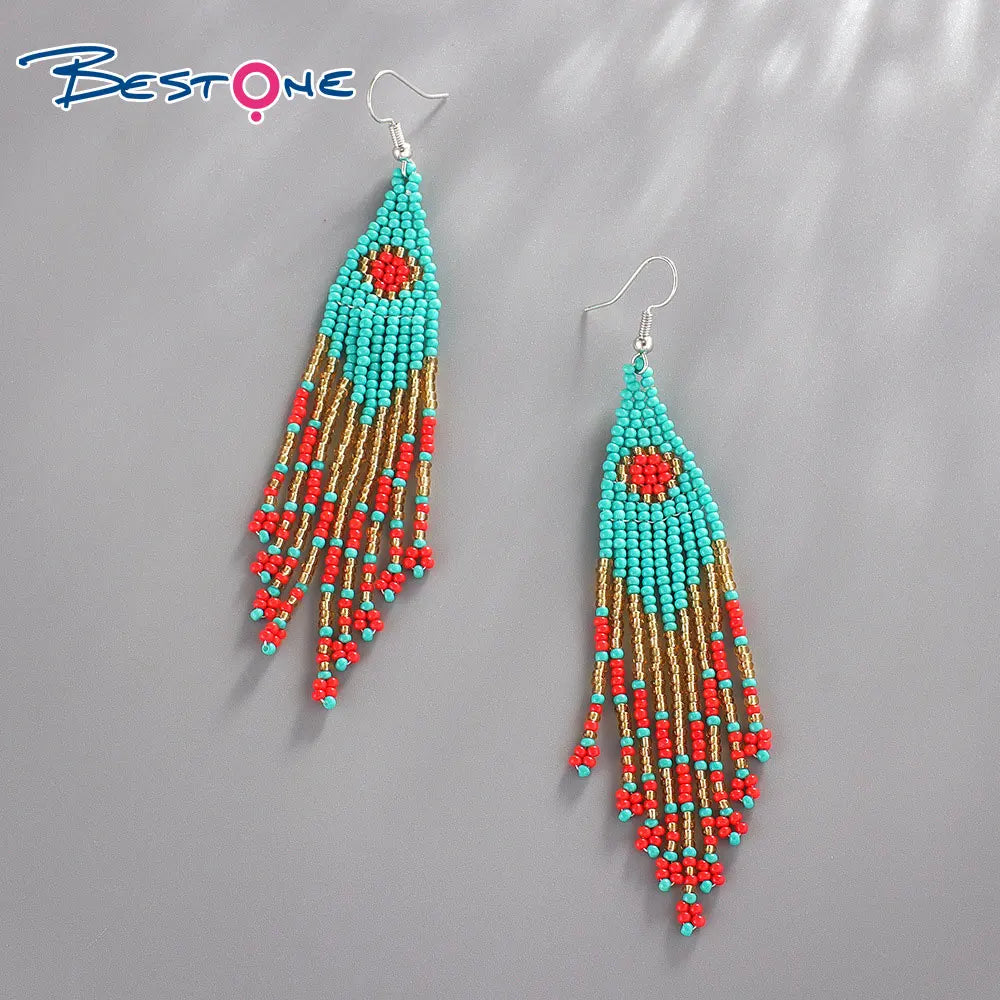2022 Bohemian Hand-Woven Seed Bead Long Tassel Handmade Earrings for Women Girls