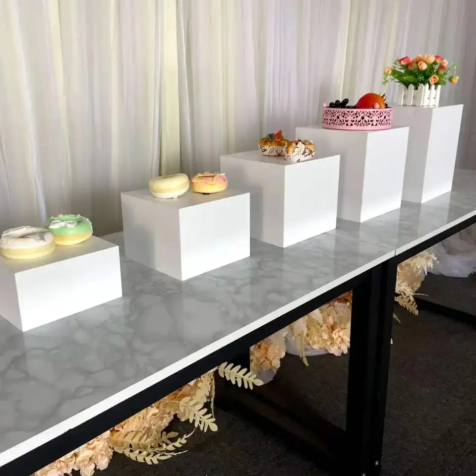 Hotel Supplies  Square Clear Display Cube Food Table White Acrylic Catering Buffet Risers for Food Display