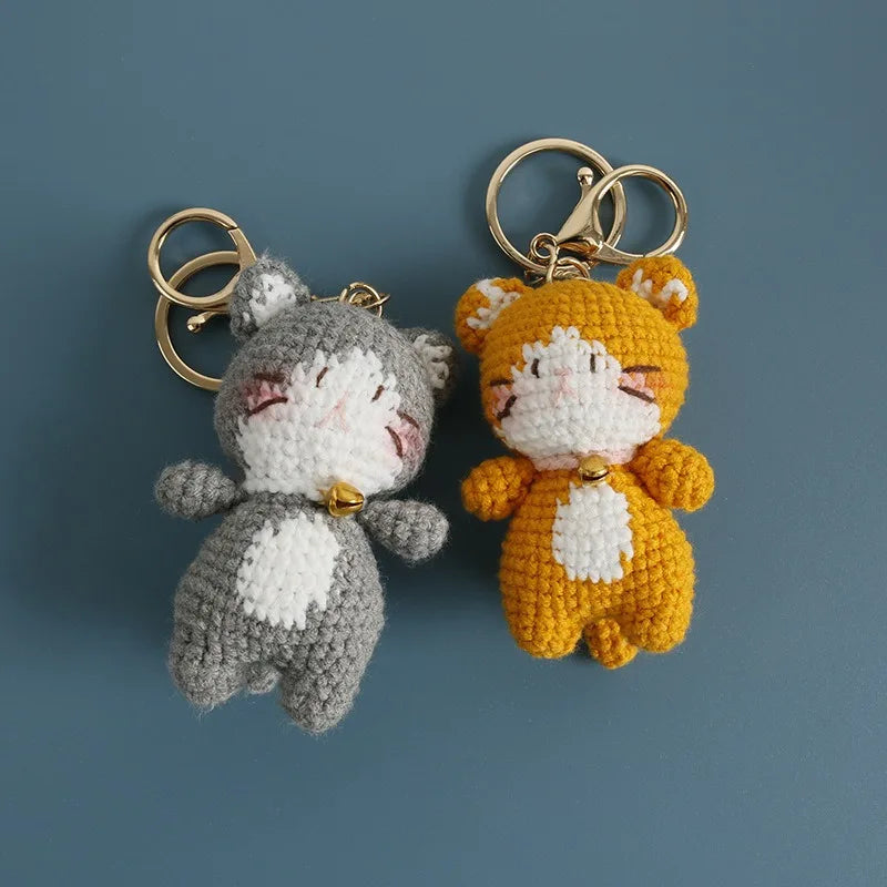 Wholesale Crochet Cat Keychain Cute Animal Pendant Knitting Yarn Soft Handmade Keychains Accessories for Purse Car Charms