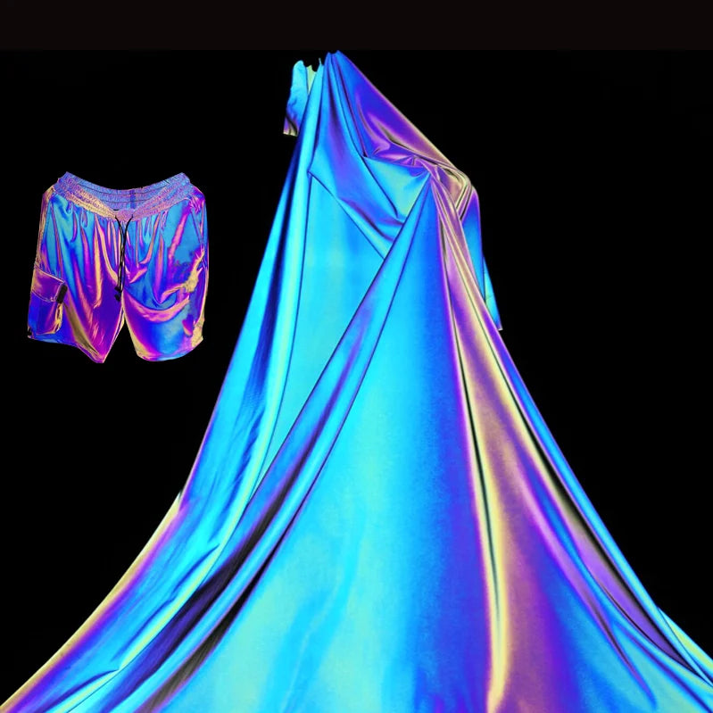 Custom Desgin Pattern Printing Polyester Spandex Elastic Yoga Clothing Textile Blue rainbow Iridescent Color Reflective Fabric