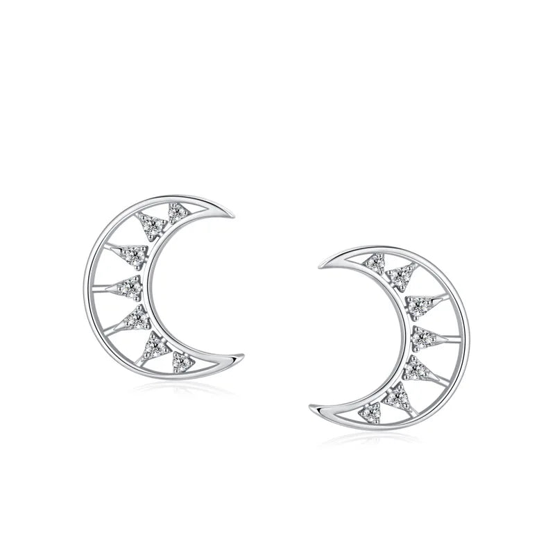 S925 Sterling Silver Crescent Moon Stud Earrings Hypoallergenic Jewelry for Sensitive Ears Hollow CZ Celestial Gift Bulk