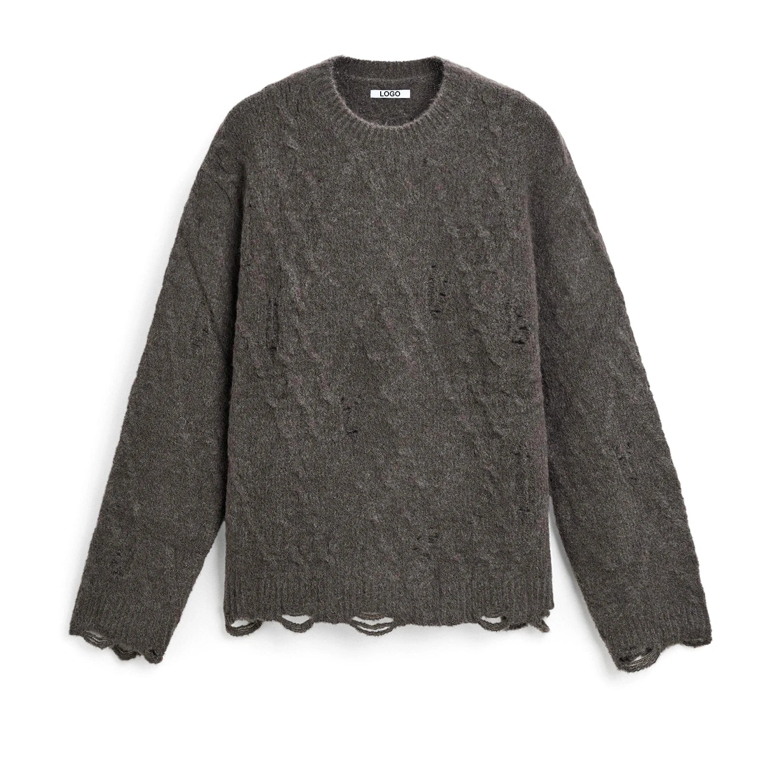 Winter Vintage Fleece Cotton Pullover Knitwear Custom Men Crew Neck Distressed Cashmere Merino Wool Crochet Cable Knit Sweater