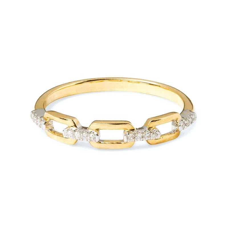 Milskye Hot Sale 925 Sterling Silver 18k Gold Plated Ring Wholesale Pave Diamond Open Linked Ring