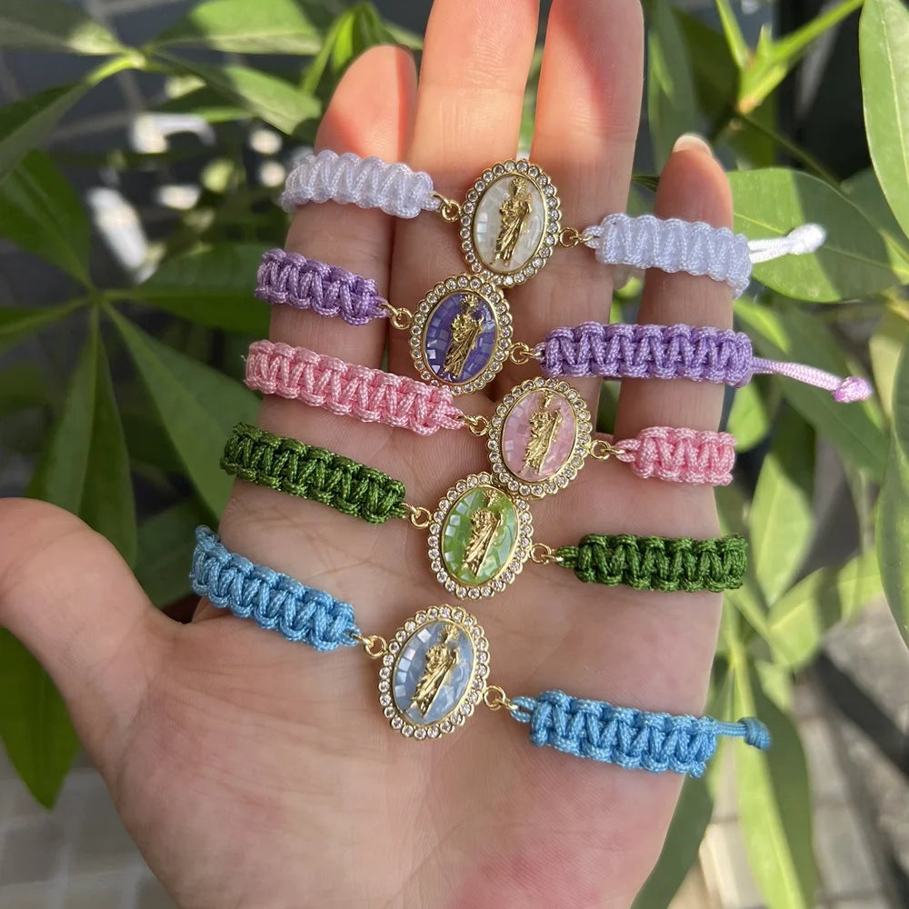 Wholesale St Jude Charm Bracelet Jewelry for Women Braided Rope Woven Cuff Bangles Friendship Girls Couple Gift 18K Gold Plated