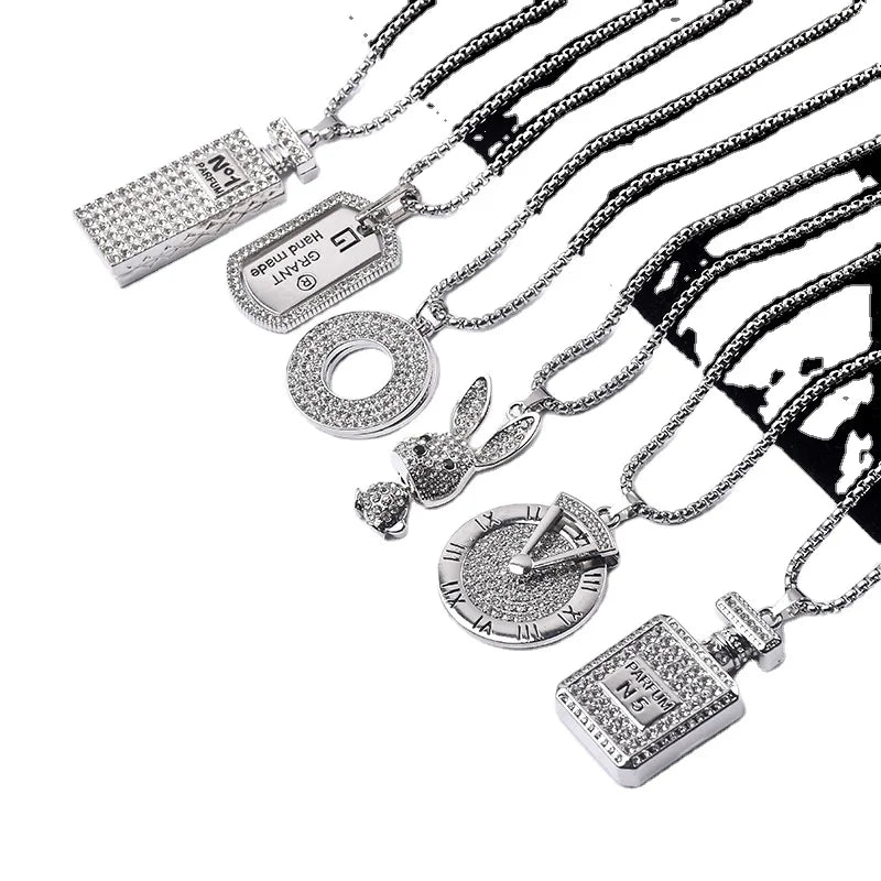 Stainless Steel Necklace for Men Women Hip Hop Design Full Diamond Cartoon Pendant Titanium Steel Necklace